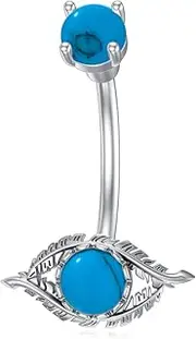 [BETHZA] Evil Eye Belly Button Ring 925 Sterling Silver Genuine Turquoise Navel Piercing Nail Western Jewelry Gifts for Women Girls, Sterling Silver, turquoise