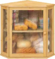 Corner Bread Box for Kitchen Counter, Bamboo Wood Large Capacity Bread Storage B