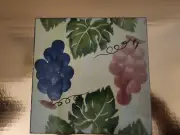 Monstera & Grapes Semigres Ceramic Trivet Wall Plaque Tile Made In Italy 8"