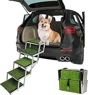 Dog Car Ramp with Non-Slip Surface,Portable Aluminum Foldable Dog Steps,Lightweight Dog Stairs for Cars SUV, High Beds & Trucks, Supports up to 150 lbs, 5/6 Steps,Animal Stairs Entry Aid(Six Steps)