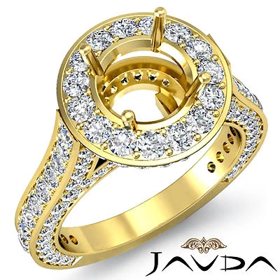 Diamond Engagement Round Shape Semi Mount Pave Set Ring 14k Yellow Gold 2.1Ct