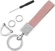 SING F LTD Leather Car Keychain with Glitter Rhinestones Universal Key Fob Keychain with Keyrings and Screwdriver Car Accessories for Women Pink