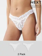 White Thong Ultimate Comfort Lace Knickers 2 Pack (AB4175) | $23