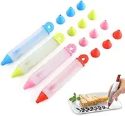 HOMUT 4Pcs Silicone Food Writing Pen Cake Decorating Tool, Chocolate Cake Decoration Tool with 4 Heads Cookie Icing Piping Pastry Nozzles For Bakery Kitchen 4 Colors AA0085