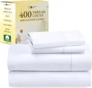 100% Cotton Sheets - 400 Thread Count Sateen Bed Sheets Queen Size Bed Set with