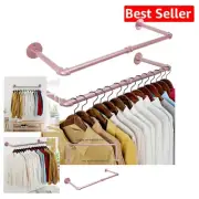Stylish Rose Gold Wall-Mounted Clothes Rack - 32" Industrial Pipe Design, 2 Pack