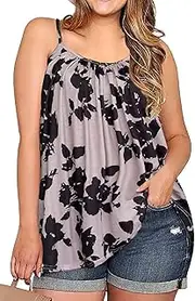 [JOELLYUS] Plus Size Tank Tops for Women Boho Floral Tank Spaghetti Strap Cami Tunic