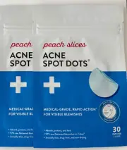 LOT of 2 Packs Peach Slices Acne Spot Dots,60 patches total (3 sizes) 30 per pk