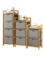 Bamboo Shelf with Storage Hamper - Wooden Bamboo Removable Bags