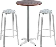[Gardeon] 3pcs Wooden Folding Outdoor Bar Set, Bistro Table and Chairs Lounge Desk Garden Pool Backyard Deck Furniture, Adjustable Height 70/100cm Aluminum Pole Round