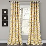 Lush Decor Room Darkening Window Curtain Panel Set, 0, Yellow/Gray, 2 Count