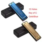 Harmonica 10 Holes Key of C Blue Gold Harp Stainless Steel Brass Harmonica T3I5