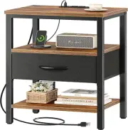Bedside Table with Charging Station（Upgraded, Bed Side Table with USB Ports and