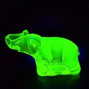 Uranium Glass Elephant Vaseline Yellow Glass Figurine Animal Art Deco