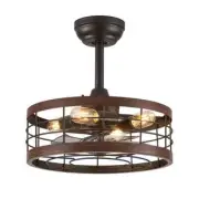 HINNIXY 16.5 in. Indoor Brown Caged Ceiling Fan+Lights w/Remote Industrial
