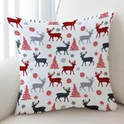 Christmas Tree Deer and Snow Pattern Cushion Cover