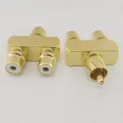 2pc Gold Plated HiFi Audio Splitter Adapter Phono RCA Male to 2 Female Connector