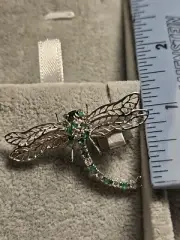 14k White Gold Dragonfly Diamond & Emerald Pendent/Pin