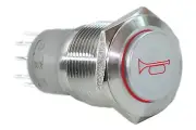 3/4" Car Truck Horn Stainless Steel Push Button Switch w/ Red LED Light 19mm 12V