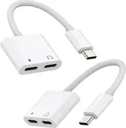 2PCS USB C to Dual USB C Audio Headphone and Charging Adapter for IOS 15 Samsung & All Type C Devices