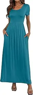 [HAOMEILI] Women's Short/Long Sleeve Loose Plain Long Maxi Casual Dresses with Pockets