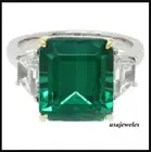 3.54CT Emerald Cut Real Emerald Wedding 3-Stone Jewelry Ring 14K 2-Tone Gold FN