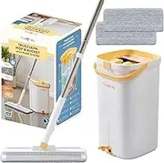 True & Tidy TrueClean Mop and Bucket Pump System, 3 Compartments Separate Clean and Dirty Water, Wet & Dry Self-Cleaning Hands-Free Self-Wringing Heavy Duty Aluminum Mop Head Machine Washable Mop Pads