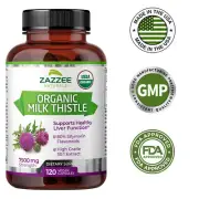 Zazzee Organic Milk Thistle 7500mg - Liver Cleanse Detox Colon & Repair Formula