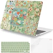 iCasso for MacBook Air 13 inch Case 2021 2020 2019 2018 Release A2337 M1 A2179 A1932, Flower Hard Shell Protective Case for MacBook Air 13.3 inch + Keyboard Cover + Screen Film, Green Flower