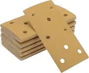 X AUTOHAUX Sandpaper Hook & Loop Sanding Sheets 7.09Inch x 3.74Inch Yellow 50 Pcs P80 Rectangular Flocking 8 Hole Efficient Grinding and Polishing