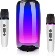 Karaoke Machine Speaker Bluetooth w/ 2 Mics LED Lights Bass Treble TWS Portable