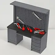 NUEIOVRW 1:18 Scale Diorama Tool Table Model, Garage Workshop Scene Computer Desk Model, Table Accessories with Drawers
