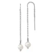 Sterling Silver Rhodium-Plated Polished White 6-7mm Freshwater Cultured Pearl Threader Earrings