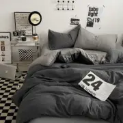 Grey 1.5m Bed Fitted Sheet Set with 200x230cm Duvet Cover - 4-Piece Bedding Set