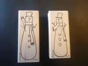 2 Snowmen Stamps - Rubber Stamp - Wood Mounted