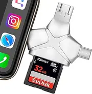 SD/Micro SD Card Reader for iPhone/iPad/Android/Mac/Computer/Camera, 4 in 1 Triangle Portable Memory Card Reader, Compatible with TF Cards&Trail Camera Viewer, Plug and Play, No App Required