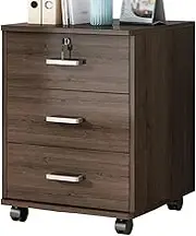 File Cabinet Office Filing CabinetWooden 3 Drawer Solid Color Storage CabinetFiling CabinetWith Lock StorageWheel Slide Small Side Cabinet Office Drawer(Brown)