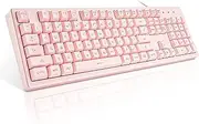 Basaltech Pink Keyboard with 7-Color LED Backlit, 104 Keys Quiet Silent Light Up Keyboard, 19-Key Anti-Ghosting Cheap Gaming Keyboard Mechanical Feeling Waterproof Wired USB for Computer, Mac, Laptop