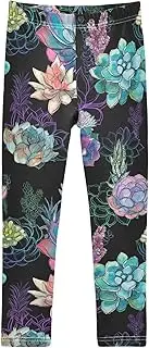 [Joisal] Cute Pet Paw Pattern Girls Legging, Ideal for Yoga Pants for Girls, Girls Slim Leggings, 4t Leggings, Succulents on Black, 7-8 Years
