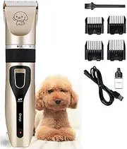 Dog Clippers Grooming Kit with 4 Comb, Pet Grooming Kit Clippers, Low Noise Pet Shaver Clippers, Pet Hair Trimmer, Pet Shaver Suitable for Cat and Dogs and Animals (Gold)