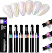 RoseFlower 6 Colors Chrome Nail Powder, Manicure Cushion, Jelly Nail Holographic Powder Air Pen Chameleon, Shimmer Pearl Nail Glitter Powder, Chrome Manicure Pigment Aurora for Nail Art Decoration