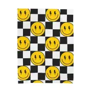 Checkered Smiley Velveteen Plush Blanket Cozy Decor, Grunge Throw, Perfect Gift