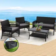 4 Piece Harp Outdoor Furniture Set With Cover Black