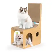 Cat Scratching BoardL Shape Cat Scratcher with Cardboard House for Indoor Adu...