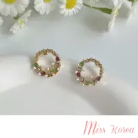 在飛比找momo購物網優惠-【MISS KOREA】韓國設計森林系彩色花朵點鑽圈圈造型耳