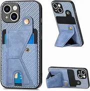 [ZIHEWJLAI] Case for Apple iPhone 15 6.1 inch Back Stand Case Magnetic Card Holder TPU Kickstand Cover Full Protection Anti Fingerprint Case for iPhone 15 (Blue, iPhone 15)