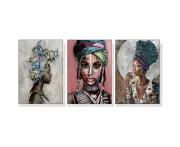 African Women 3 sets White Frame Canvas