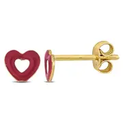 Amour 14k Yellow Gold Heart Enamel Stud Earrings