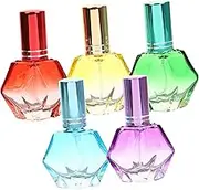 BIUDECO 5Pcs Vintage Colored Glass Perfume Bottles Refillable Scent Holders Elegant Portable Travel Spray Containers for Perfume Essential Oils and Fragrance Accessories Random Color