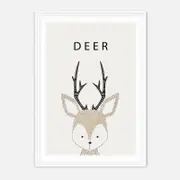 Galrie Charming Minimalist Deer Illustration - Whimsical Animal Art Print for Home Decor, White Frame, 50 x 70cm (20 x 28inch)